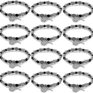 12 Pack Silver Bead Chain Rosary Bracelets Catholic Religious Jewelry